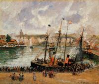 Pissarro, Camille - The Inner Harbor, Dieppe, High Tide, Morning, Grey Weather